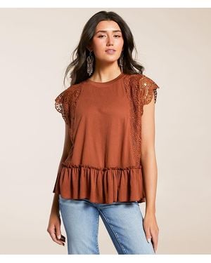Daytrip Crochet Ruffle Top - Orange