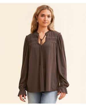 Daytrip Ruffle Front Tie Top - Brown