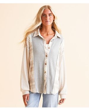 BKE Pieced Thermal Boyfriend Shirt - Natural
