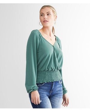 Daytrip Smocked Surplice Top - Green