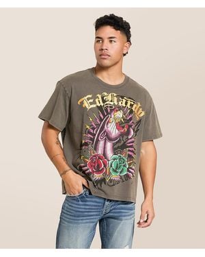 Ed Hardy Panther Rose Rhinestone T-Shirt - Gray