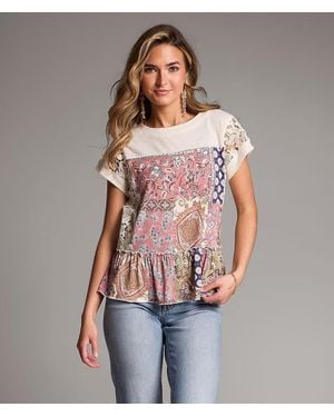 BKE Patchwork Ruffle Top - Red