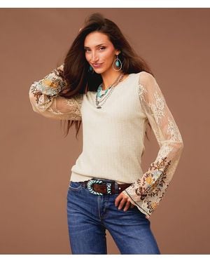 Sterling & Stitch Embroidered Lace Top - Blue