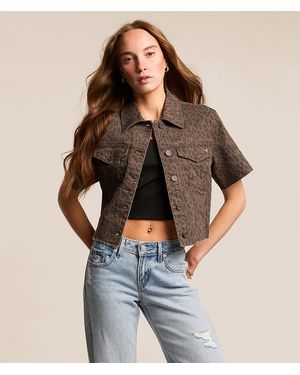 Hidden Jeans Cheetah Denim Cropped Shirt - Brown