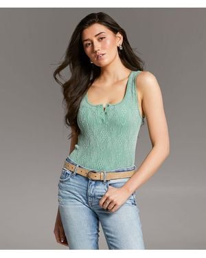 BKE Textured Henley Tank Top - Green