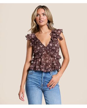 Trixxi Floral Chiffon Ruffle Top - Blue