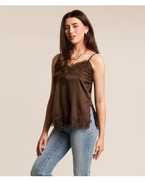 Willow & Root Satin Eyelash Lace Tank Top - Blue