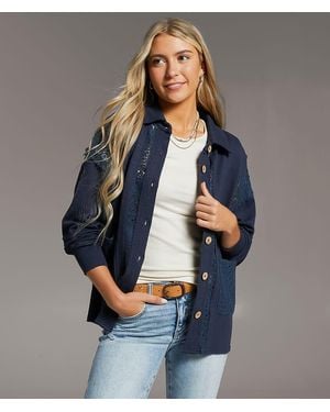 BKE Pieced Crochet Shirt - Blue