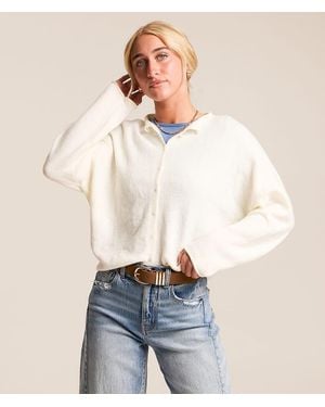 JOA Brushed Cardigan Sweater - White