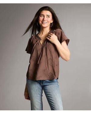 BKE Embroidered Paisley Top - Brown