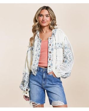 Pol Pieced Floral Hooded Shacket - White