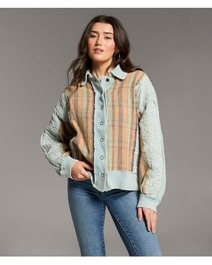BKE Pieced Waffle Knit Striped Shacket - Multicolor