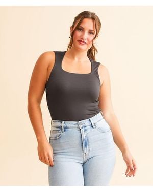 Buckle Black Ribbed Shaping & Smoothing Capped Tank Top - Blue