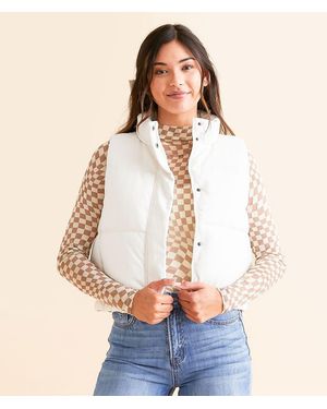 Open SZN Pleather Cropped Puffer Vest - Natural