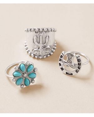 Sterling & Stitch 3 Pack Western Ring Set - Metallic