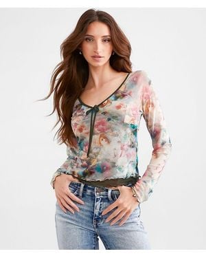 Willow & Root Floral Mesh Layered Crop Top - Gray