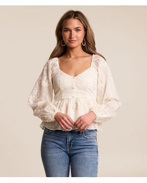 Willow & Root Floral Applique Peplum Top - Blue