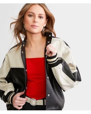 Blu Pepper Faux Leather Color Block Jacket - Red