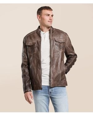 Buckle Black Washed Pleather Jacket - Brown