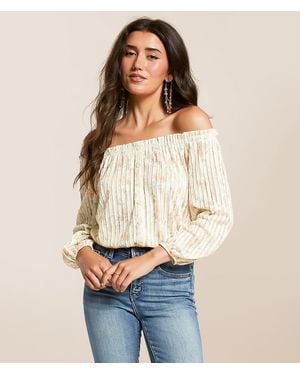 Willow & Root Floral Ruffle Off The Shoulder Top - Blue