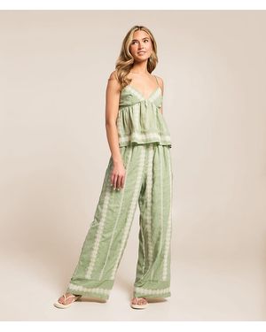 Willow & Root Embroidered Eyelet Wide Leg Beach Pant - Green