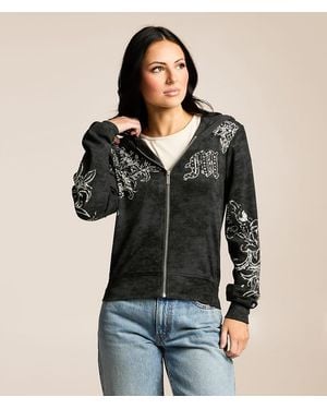 Miss Me Rhinestone Washed Hoodie - Blue