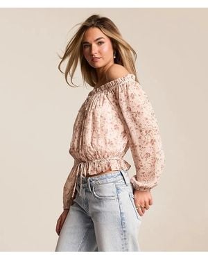 Willow & Root Floral Chiffon Off The Shoulder Top - Natural