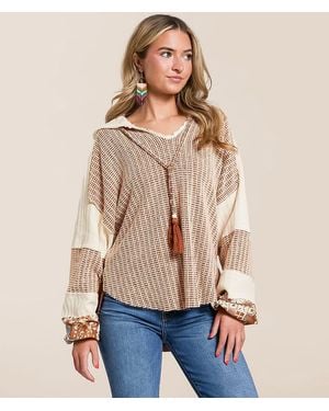Miss Me Pieced Crochet Hoodie - Natural
