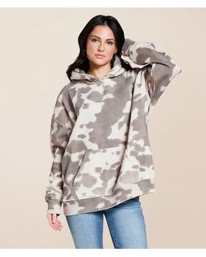 Gilded Intent Cow Print Hooded Sweatshirt - Natural