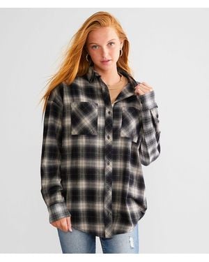 BKE Mixed Plaid Boyfriend Flannel Shirt - Black