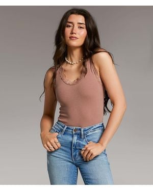 BKE Lace Trim Tank Top - Blue