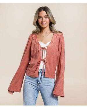 Willow & Root Floral Terry Cloth Front Tie Top - Red