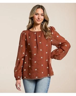Daytrip Embroidered Floral Top - Brown