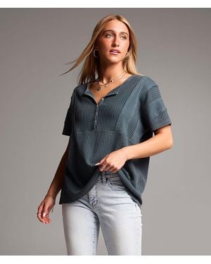 BKE Waffle Knit Henley - Gray