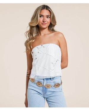 Willow & Root Pieced Floral Mesh Tube Top - White