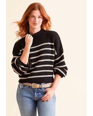 Blu Pepper Stripe Cropped Sweater - Black