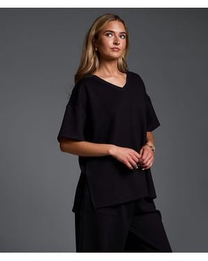 Buckle Black Oversized Rib Knit T-Shirt - Black