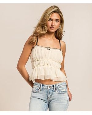 Lush Tiered Ruffle Peplum Cropped Tank Top - Natural