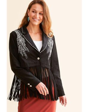 Miss Me Fringe Glitz Blazer - Black