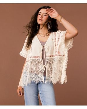 Gimmicks Pieced Eyelash Lace Kimono - Brown