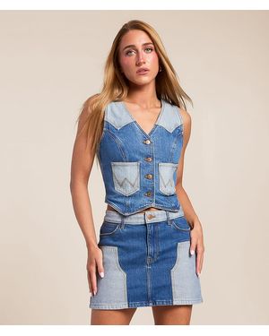 Wrangler Blocked Western Denim Vest - Blue