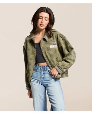 Pol Floral Crochet Jacket - Green