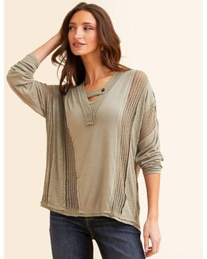 BKE Pieced Crochet Top - Natural