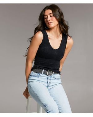 BKE Floral Textured Tank Top - Black