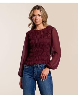 Willow & Root Smocked Chiffon Top - Red