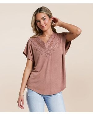 Daytrip Eyelash Lace Pieced Top - Pink
