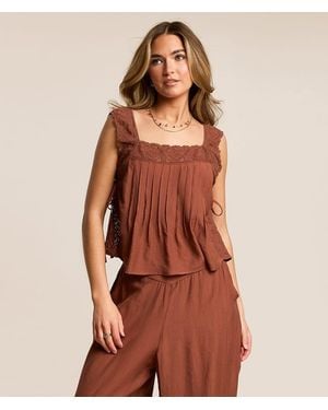Willow & Root Textured Lace Trim Tank Top - Brown