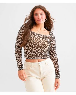 Willow & Root Cheetah Mesh Cropped Top - Brown