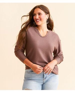 BKE Split Neck Top - Brown