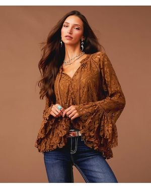 Sterling & Stitch Ruffle Lace Top - Brown